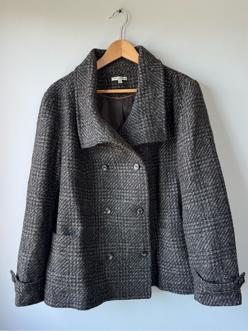 (18W) Wool Blend Double-Breasted Peacoat Jacket - Gray